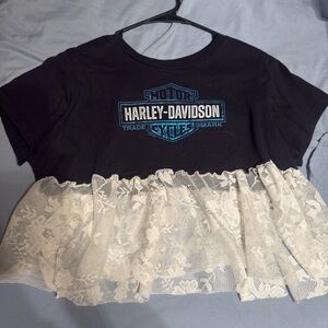 Harley-Davidson Black Crop Top with White Lace